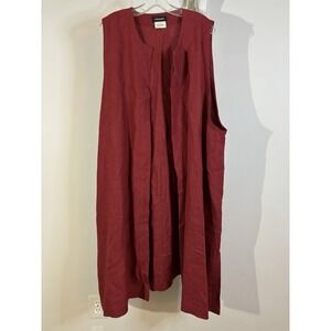 ESKANDAR Burgundy Linen Long Line Vest 1 Lagenlook US 10 M L
